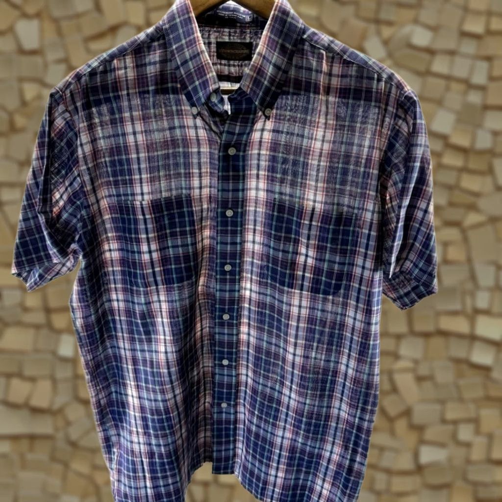 Towncraft VINTAGE Towncraft Shirt Mens Large Tall Blue Plaid Check Lightweight Oxford 80s Size US L / EU 52-54 / 3 - 1 Thumbnail