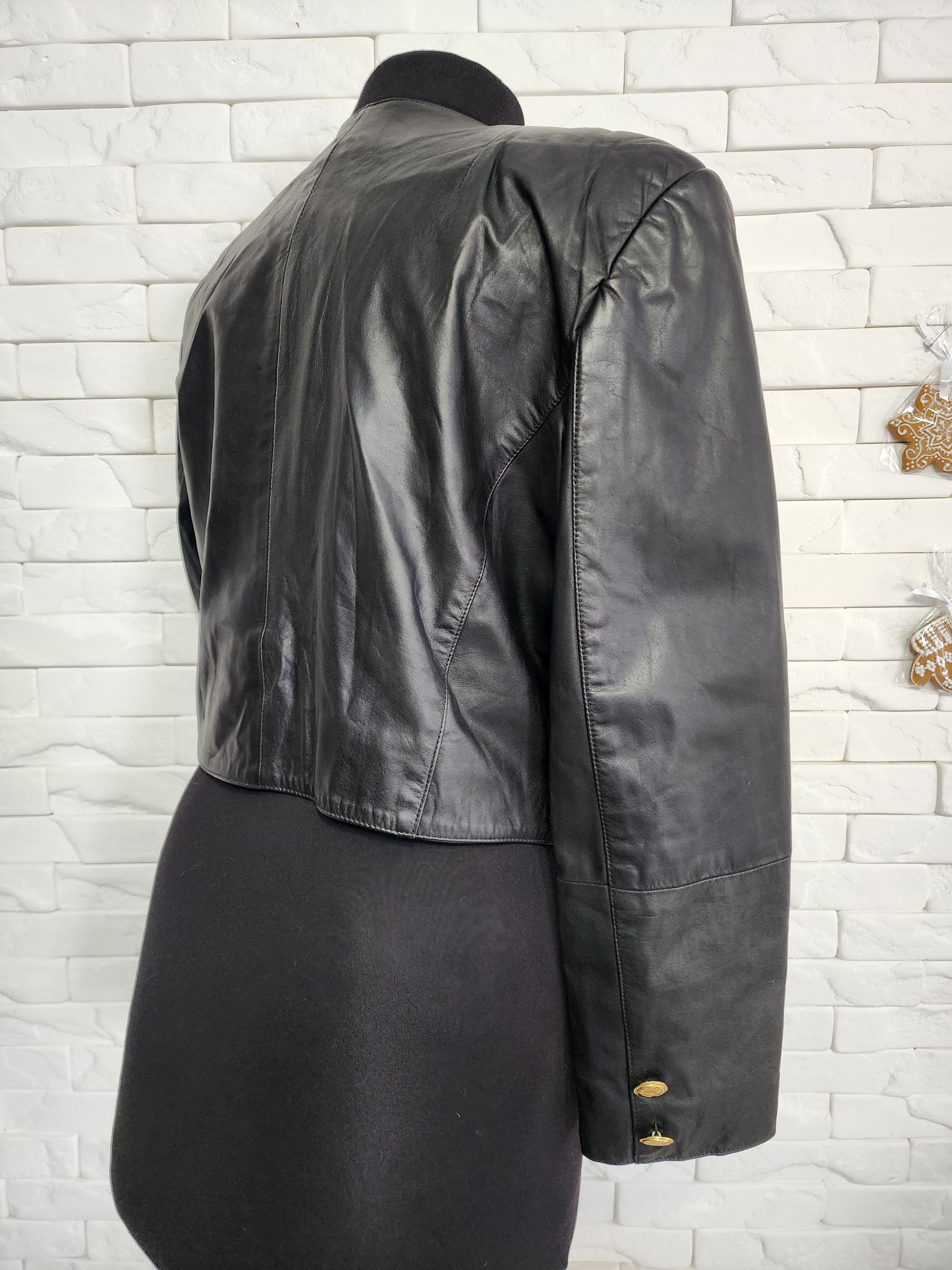 Other Black Leather Jacket: Short Button-Up Women's Coat Size L / US 10 / IT 46 - 5 Thumbnail