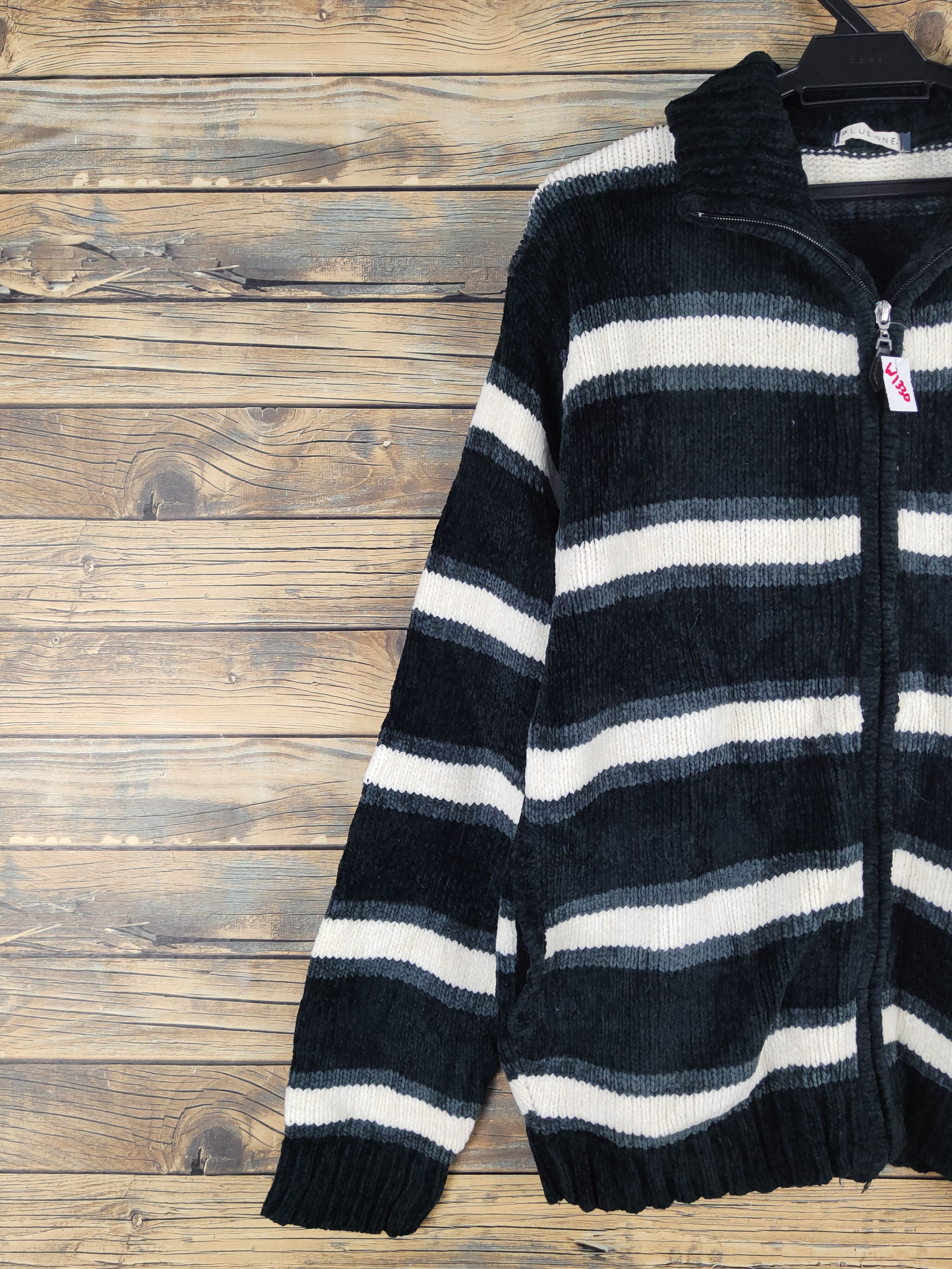 Homespun Knitwear Plus One Black White Stripe Knitwear Sweaters #W1330 Size US L / EU 52-54 / 3 - 3 Thumbnail