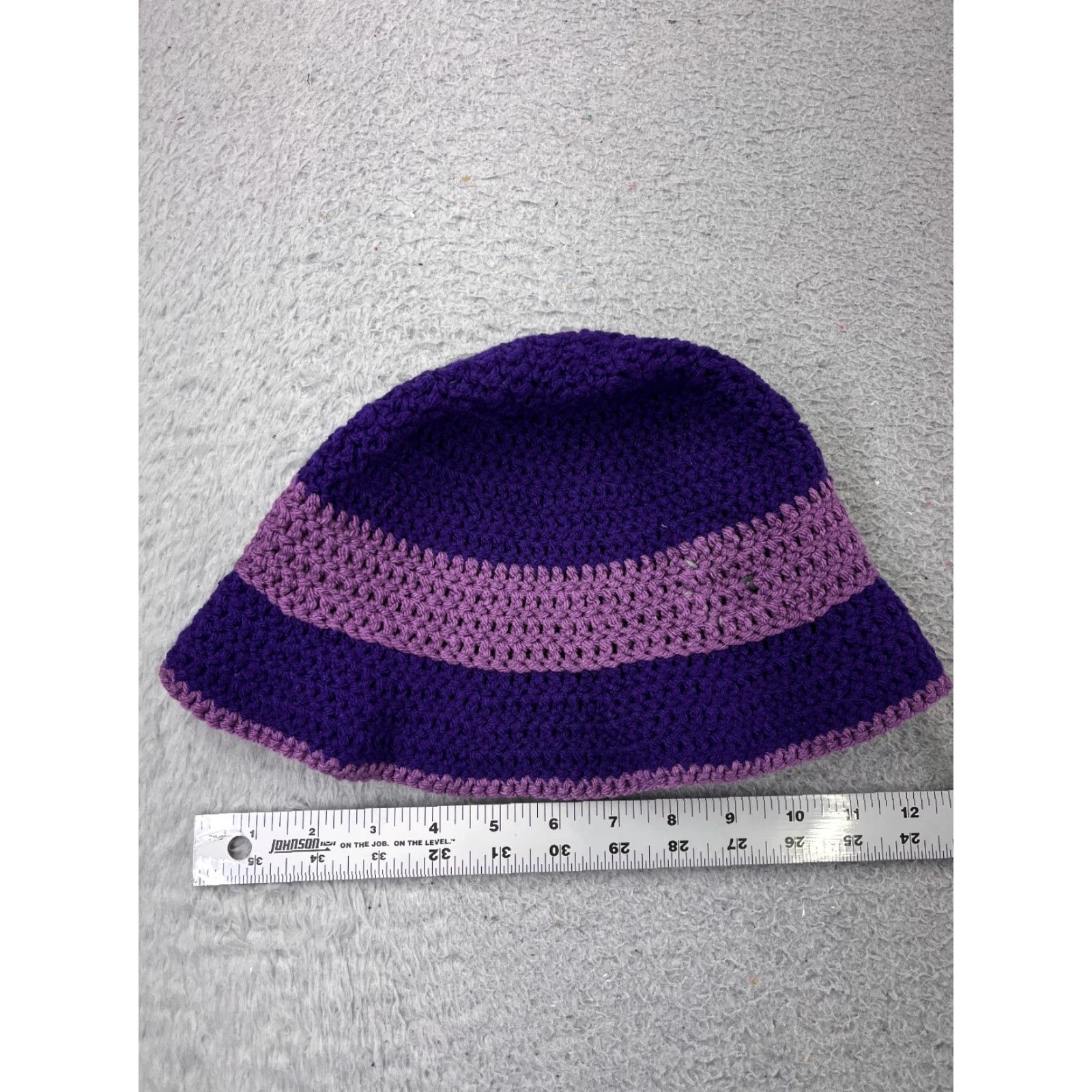 Vintage Handmade Hat Womens One Size Purple Bucket Beanie Toque Crochet Knit Floral Acrylic Picnic Size ONE SIZE - 4 Thumbnail