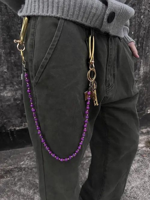 Jewelry Purple Black Gold Agate Wallet Chain, Jeans Chain Size ONE SIZE - 7 Thumbnail