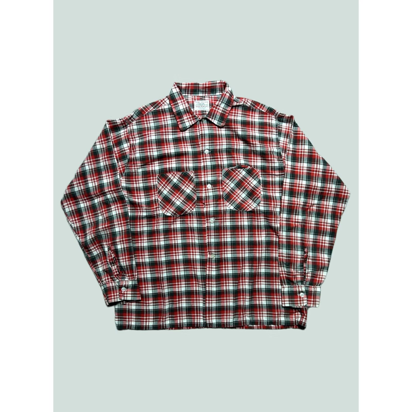 FRED VINTAGE 1960s Long Sleeve Button Shirt Cotton Plaid Distressed Red Black Large Mens Shirt Size US L / EU 52-54 / 3 - 1 Thumbnail