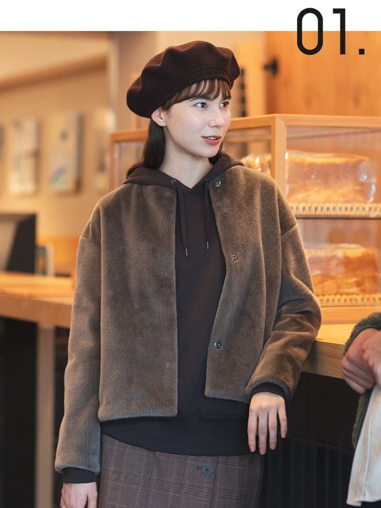 Japanese Brand × Uniqlo UNIQLO WOMEN'S SMOOTH YARN FAUX RABBIT FUR COLLARLESS JACKET Size L / US 10 / IT 46 - 1 Thumbnail