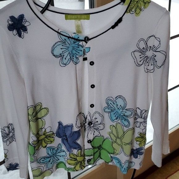 Vintage Sigrid Olsen White w Beaded Floral Embroidered Long Slv Sz. Size M / US 6-8 / IT 42-44 - 2 Thumbnail