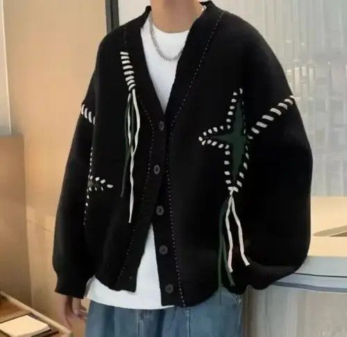 Aran Isles Knitwear × Japanese Brand Black star cardigan knitwear Size US M / EU 48-50 / 2 - 4 Thumbnail