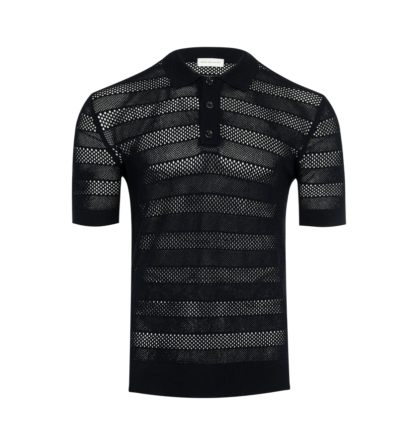 o1h1sh10525 Open Knit Polo in Navy Blue