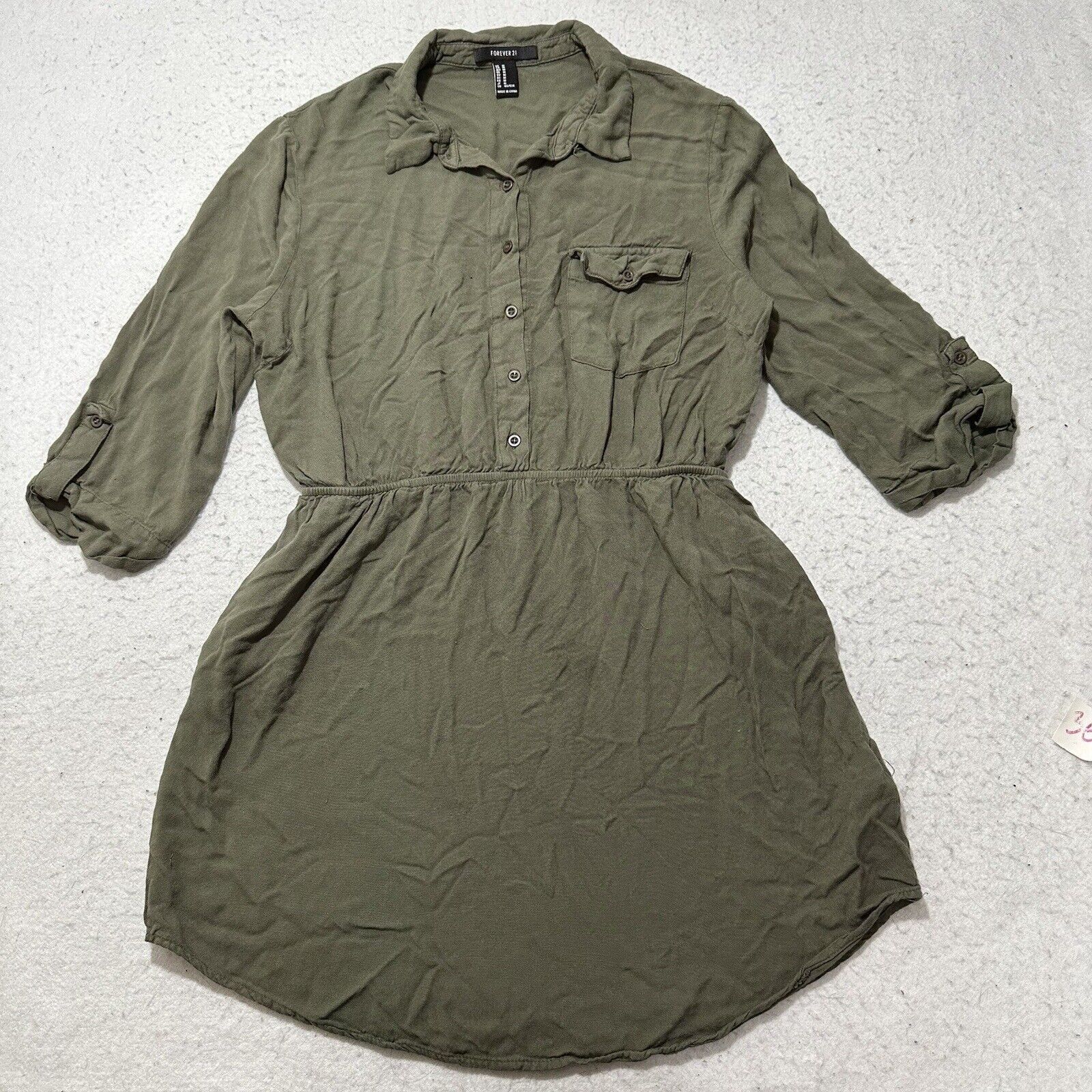 Forever 21 Forever 21 Medium Button Up Fit & Flare Dress Olive Green Size M / US 6-8 / IT 42-44 - 1 Thumbnail