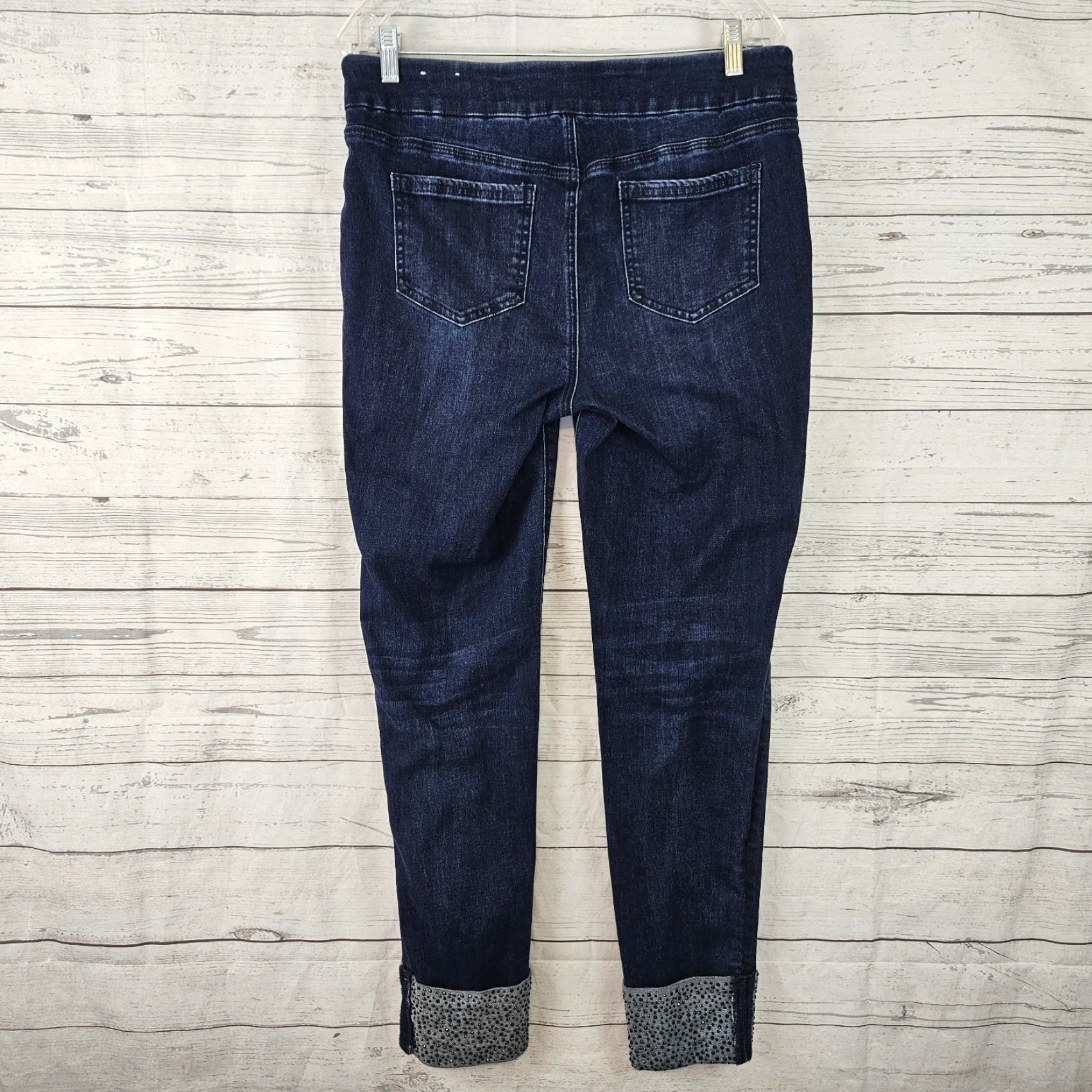 Vintage Chico's Womens Jegging Ankle Jeans Blue 10 Tall Pull On Cuffs Embellished Jeans Accessories Womens Size 32" / US 10 / IT 46 - 3 Thumbnail