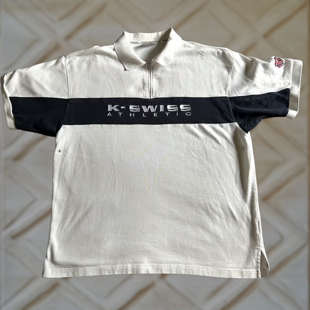 K-Swiss VINTAGE K-Swiss Athletic Polo Shirt 1/4 Zip XL Embroidered Letters 90s Tennis Mens Size US XL / EU 56 / 4 - 1 Thumbnail
