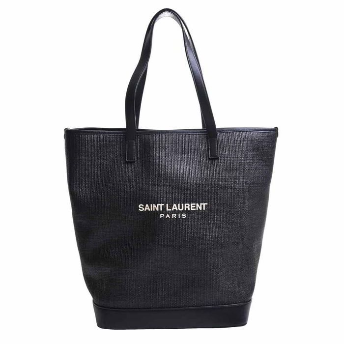 Yves Saint Laurent Saint Laurent Raffia Leather Teddy Tote Bag Black ...