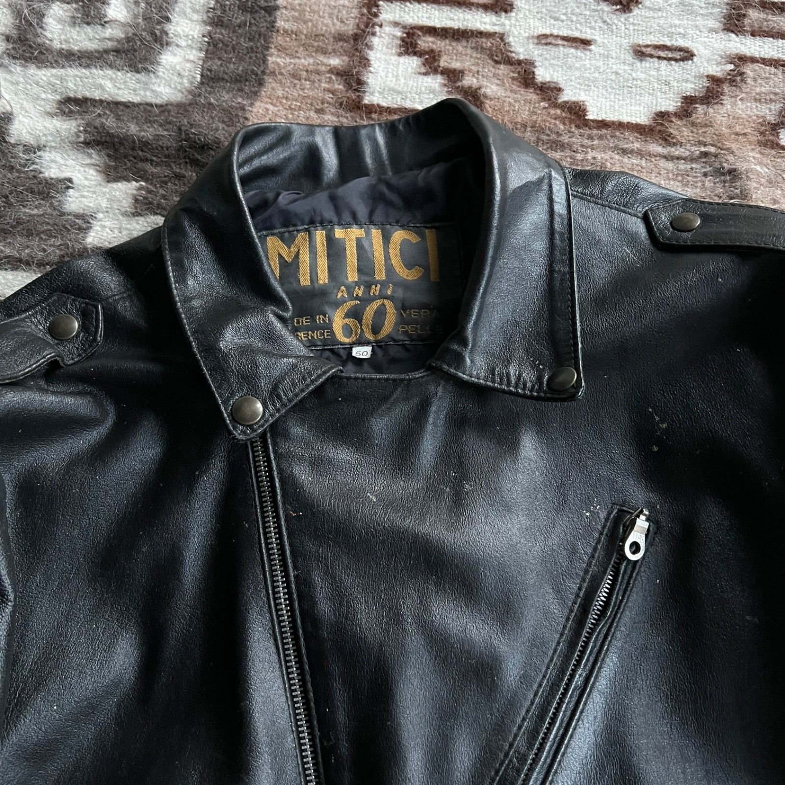 Genuine Leather Vintage MITICI Anni 60 Italy Leather Biker Jacket 9730AC Size US L / EU 52-54 / 3 - 2 Thumbnail
