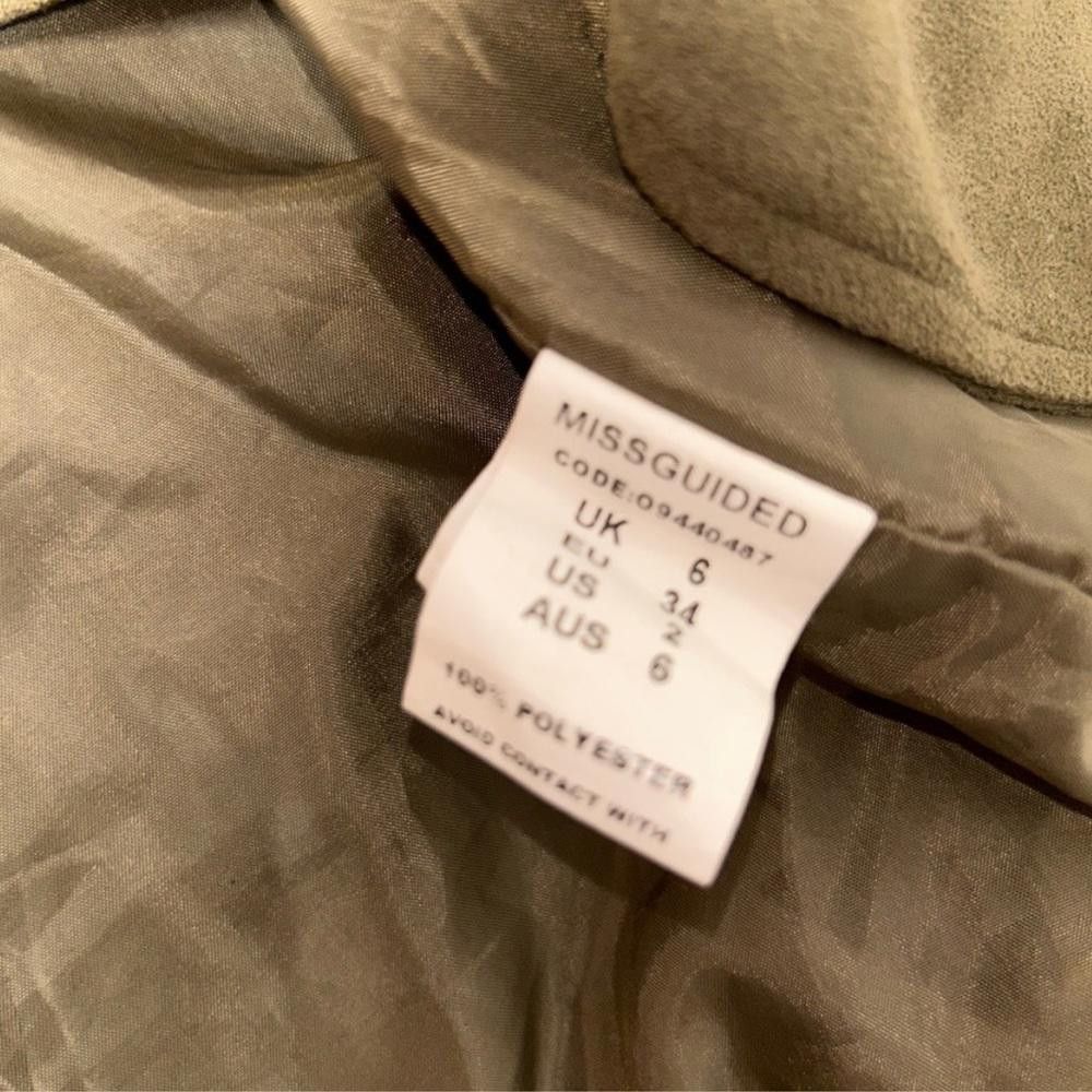 Designer Missguided l Faux Suede Olive Green Moto Jacket Size 2 Size XS / US 0-2 / IT 36-38 - 8 Thumbnail