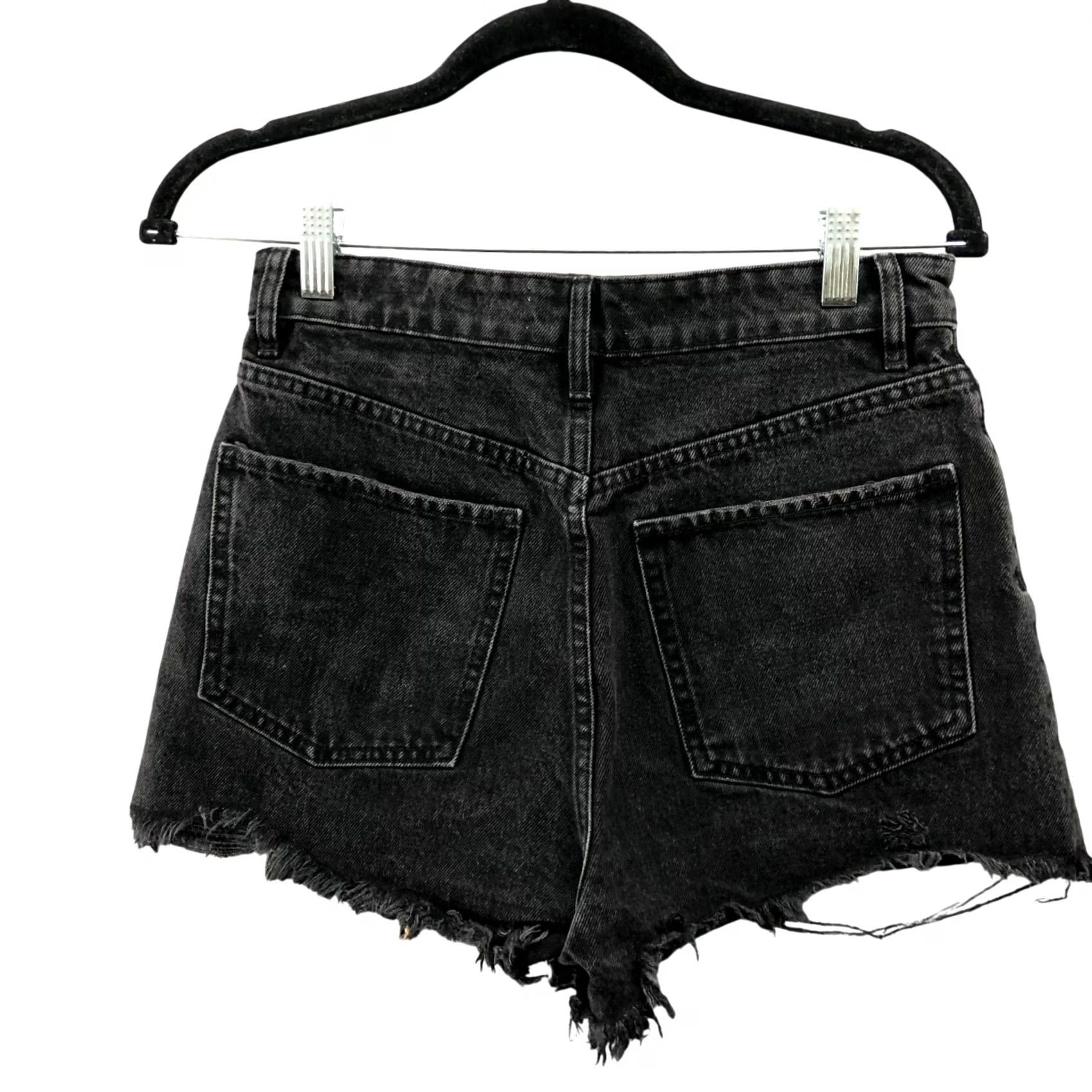 Zara Zara High Waisted Denim Shorts Womens 4 Cutoff Frayed Raw Hem Black Button Fly Size 27" / US 4 / IT 40 - 2 Thumbnail