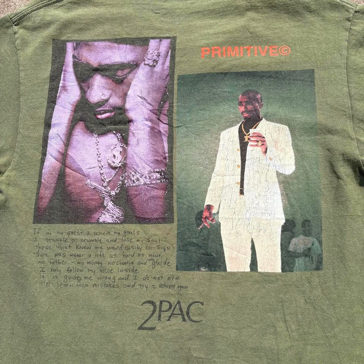 Vintage PRIMITIVE X TUPAC VOICE MILITARY GREEN 2PAC T-SHIRT Size US M / EU 48-50 / 2 - 8 Thumbnail