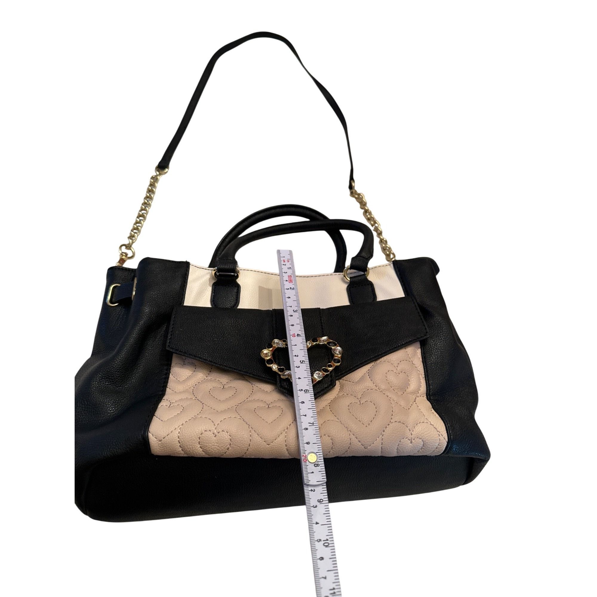 Betsey Johnson Betsey Johnson Womens Black & Beige Heart Quilted Handbag cl Size ONE SIZE - 3 Thumbnail