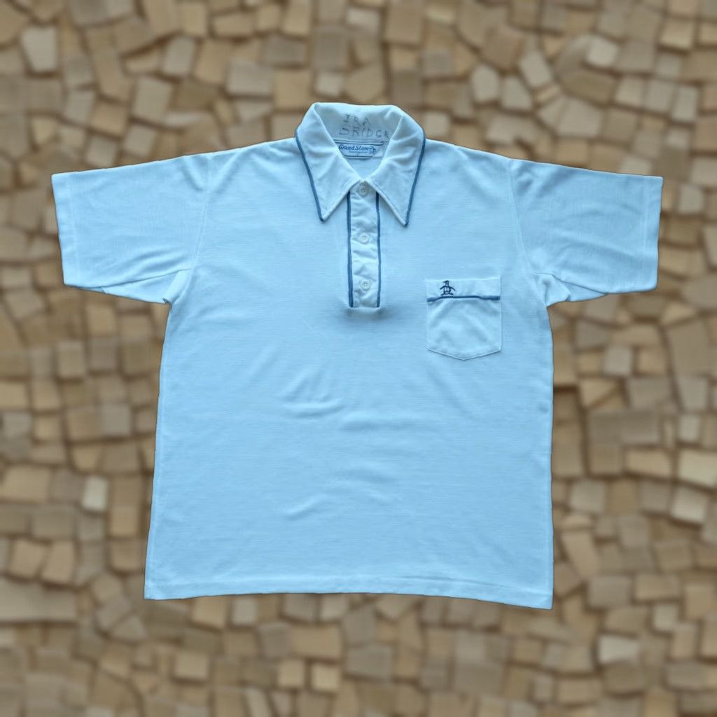 Vintage VINTAGE GRAND SLAM MUNSINGWEAR POLO Shirt MEN SZ L TENNIS SINGLE STITCH 3 BUTTON 70s 80s MADE USA White Cotton Embroidered Logo Size US L / EU 52-54 / 3 - 1 Thumbnail