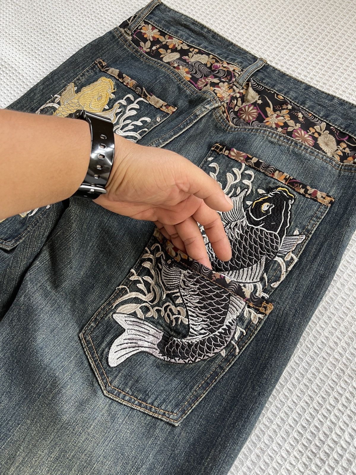 Karakuri Tamashii Rare🔥Japanese Memory Special Embroidery Sukajan Jeans Size US 34 / EU 50 - 7 Thumbnail