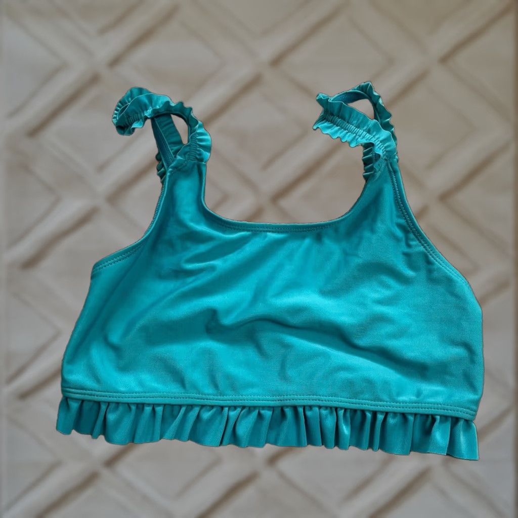 Vintage Ingear Bikini Top Women 10/12 Blue Ruffles Wide Strap Swimwear Beach Summer Size L / US 10 / IT 46 - 1 Thumbnail