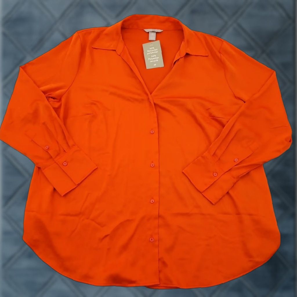 H&M H&M Shirt Womens XL Orange Satin Long Sleeve Button Up New Size XL / US 12-14 / IT 48-50 - 1 Thumbnail