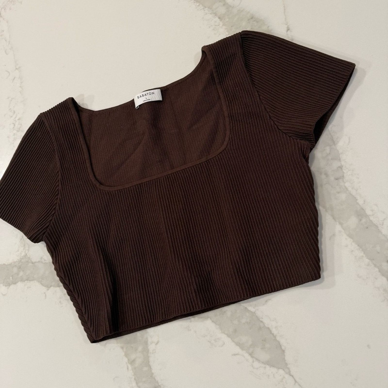 Aritzia Babaton by Aritzia Sculpt Knit Squareneck Crop Womens Large Size L / US 10 / IT 46 - 7 Thumbnail