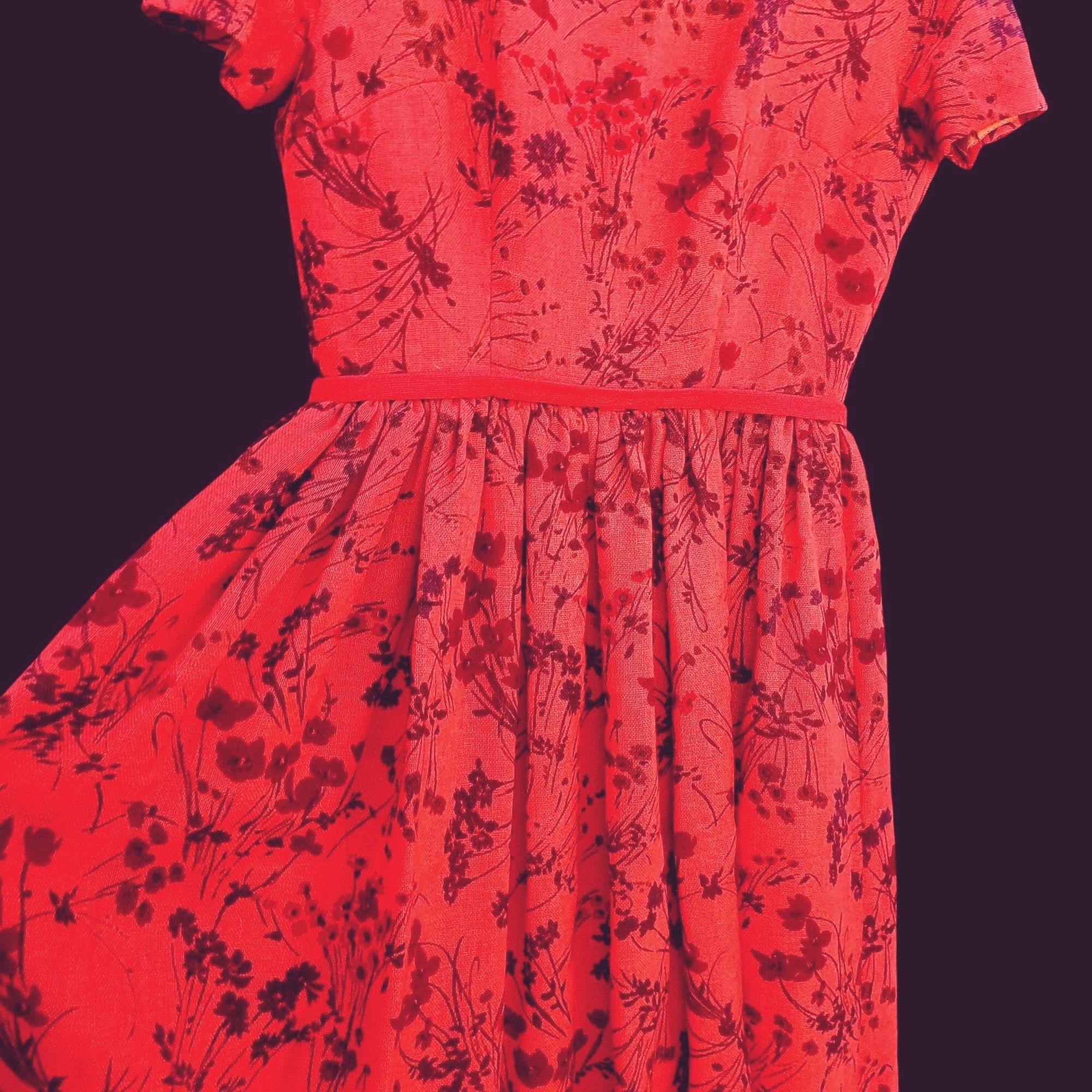 Vintage Vintage Lanz Dress 60s Fit and Flare XS Red Floral Wool Line Size XS / US 0-2 / IT 36-38 - 5 Thumbnail