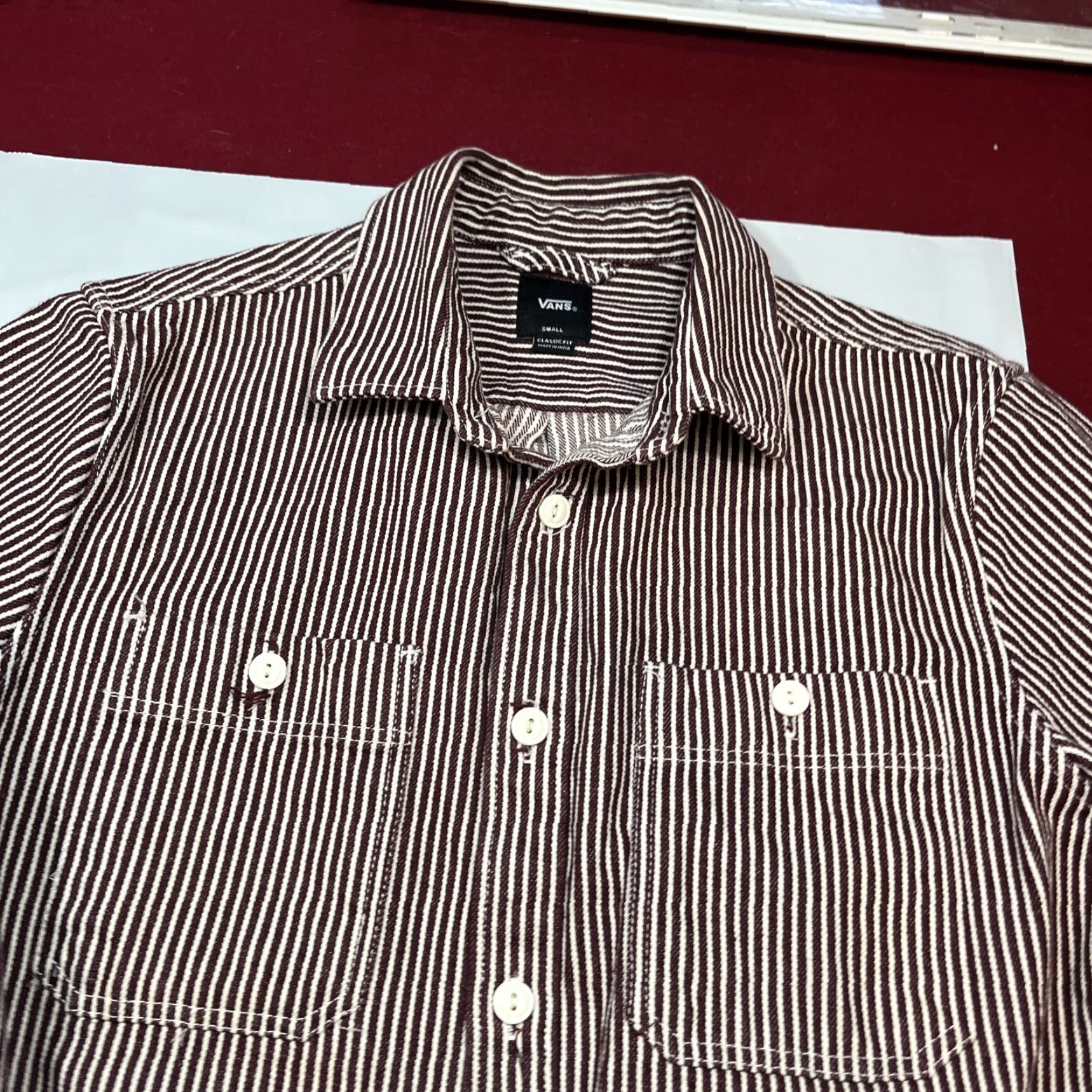 Vans VANS Red White Vertical Stripe Button-Up Shirt Heavy Cotton Long Sleeve Mens Size US S / EU 44-46 / 1 - 7 Thumbnail