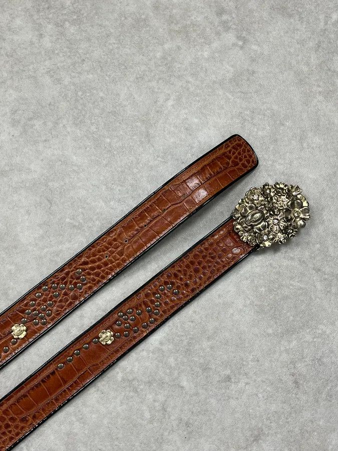 Just Cavalli Roberto Cavalli Brown Leather Studded Floral Belt Size ONE SIZE - 4 Thumbnail