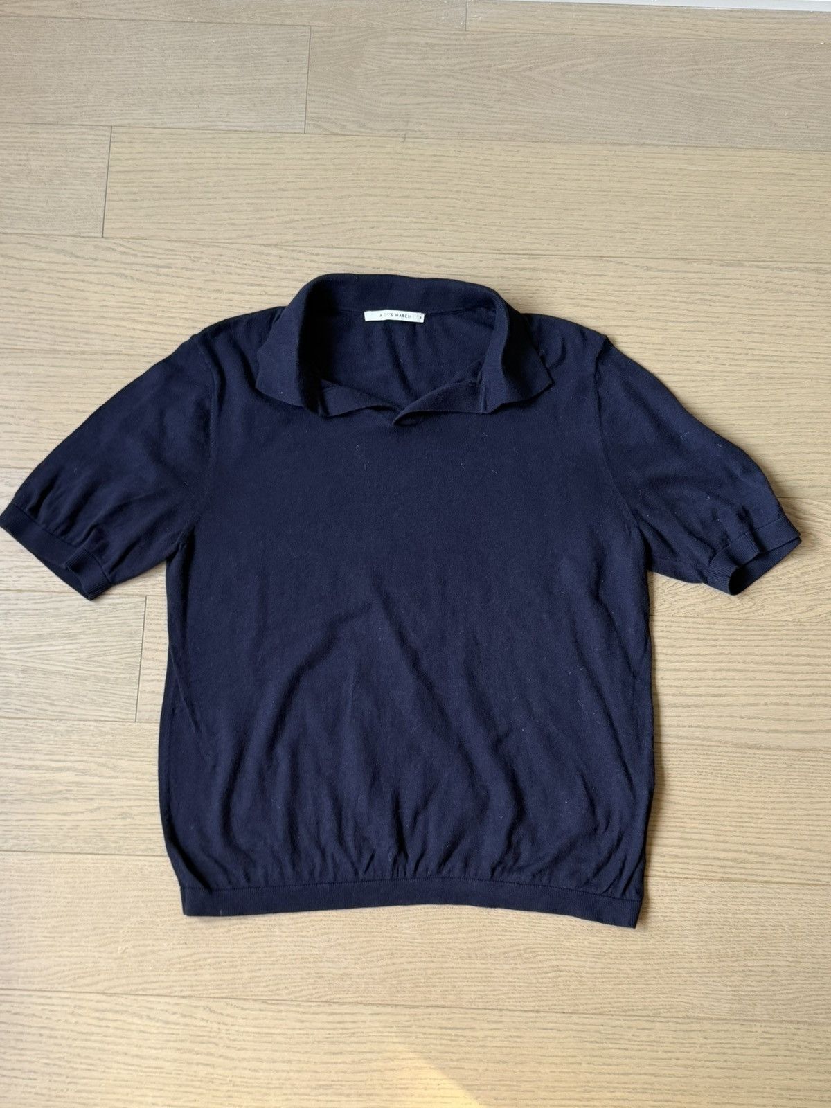 A Day's March Navy Blue Knit Cotton Polo Size US M / EU 48-50 / 2 - 1 Thumbnail