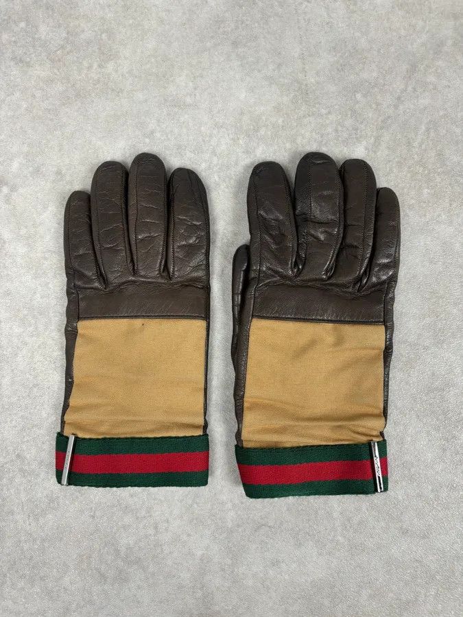 Gucci AW2001 Gucci Beige Canvas & Brown Leather Gloves by Tom Ford Size ONE SIZE - 4 Thumbnail