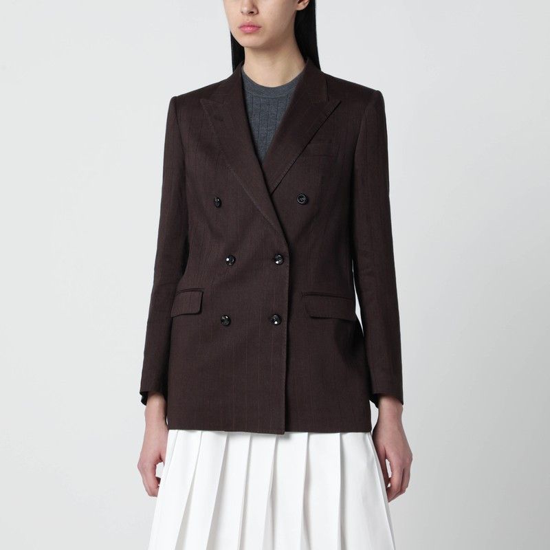 Tagliatore Tagliatore Brown Linen-Blend Double-Breasted Jacket Size S / US 4 / IT 40 - 1 Thumbnail