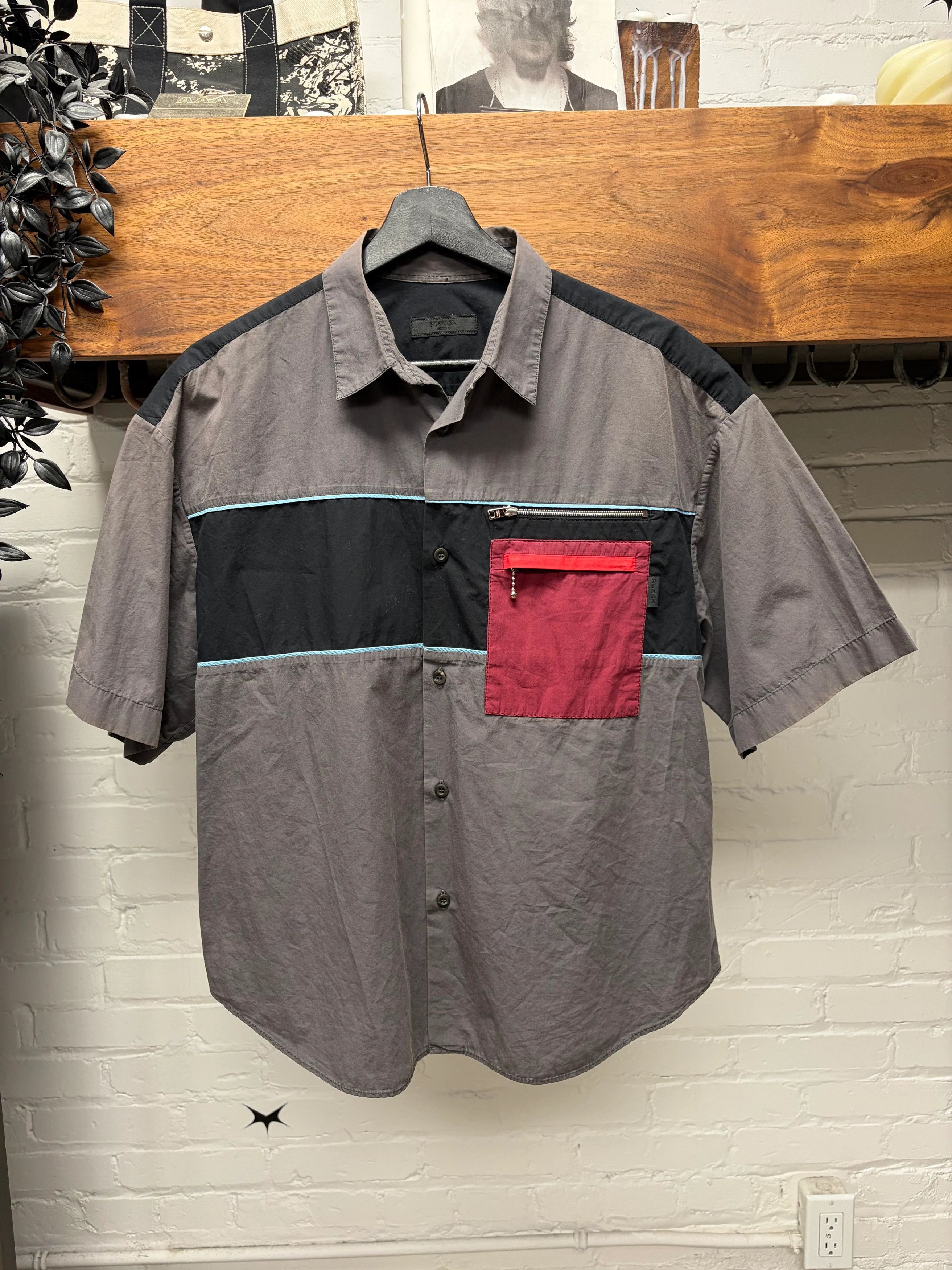 Prada SS2015 Prada ‘Mechanic’ Panelled Cotton Work Shirt Size US M / EU 48-50 / 2 - 1 Thumbnail