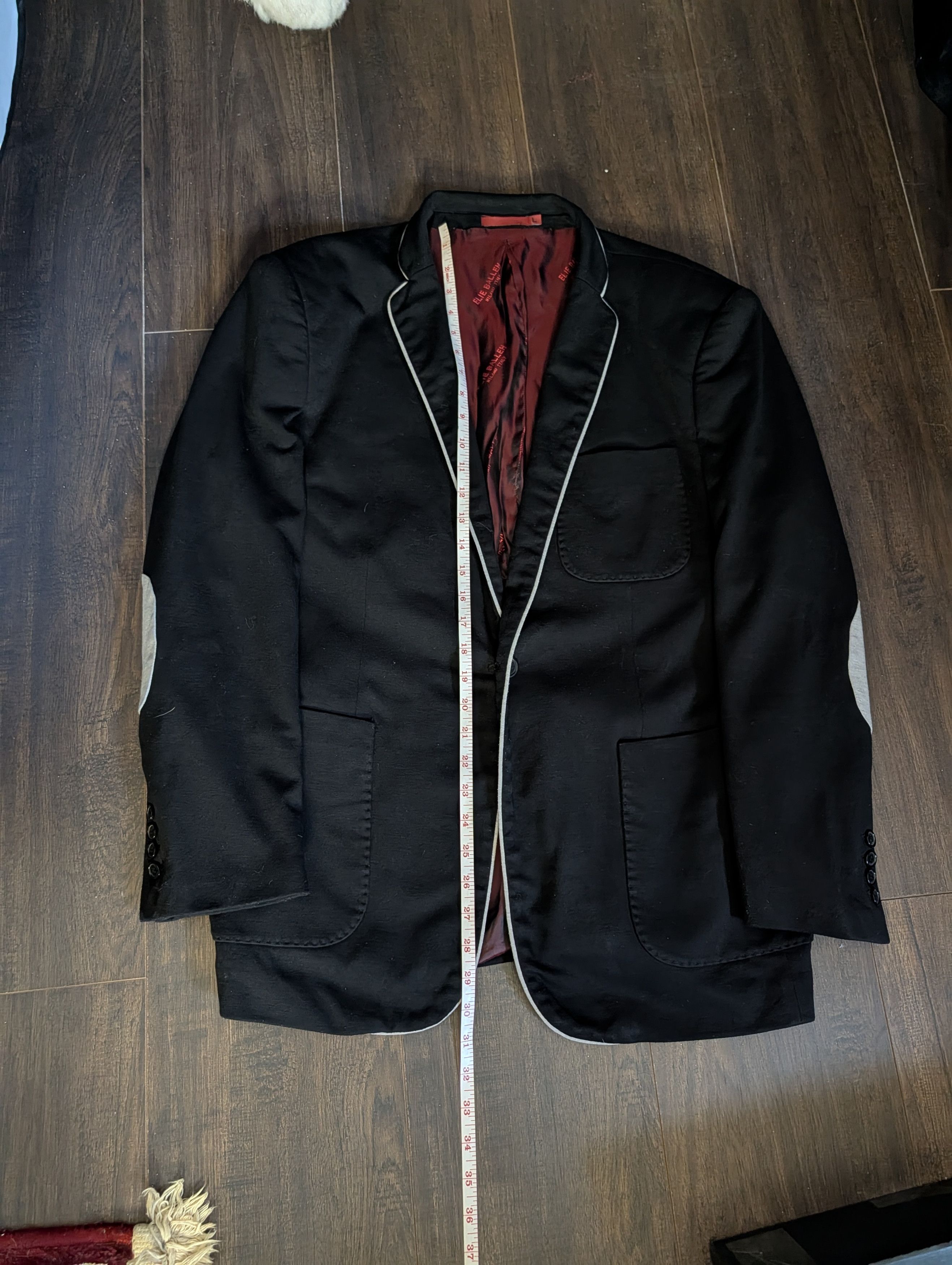 Elia Maurizi ELIE BALLEH Black fleece elbow patch smoking jacket Size 42R - 16 Thumbnail