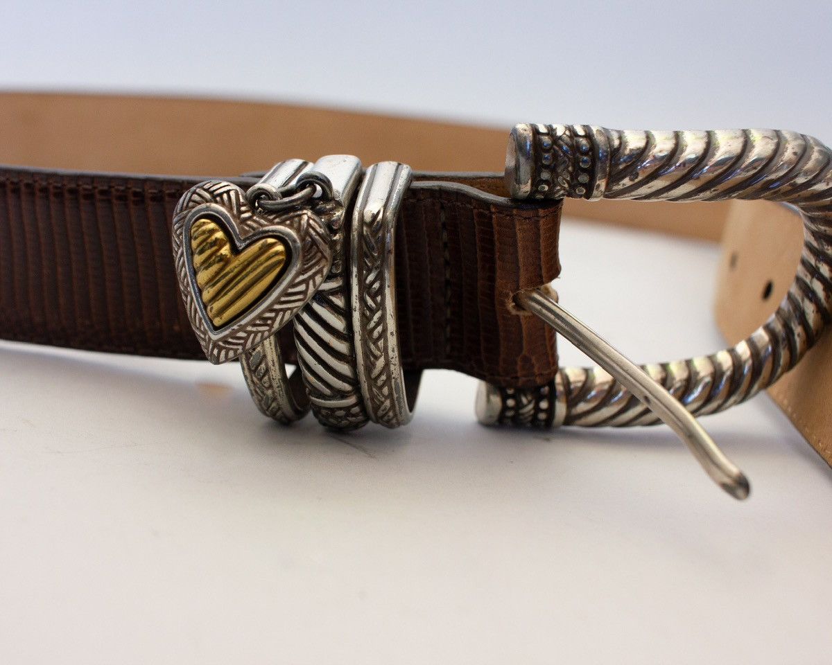 Brighton Brighton Brown Leather Belt Snakeskin Pattern Silver Buckle Size ONE SIZE - 4 Thumbnail