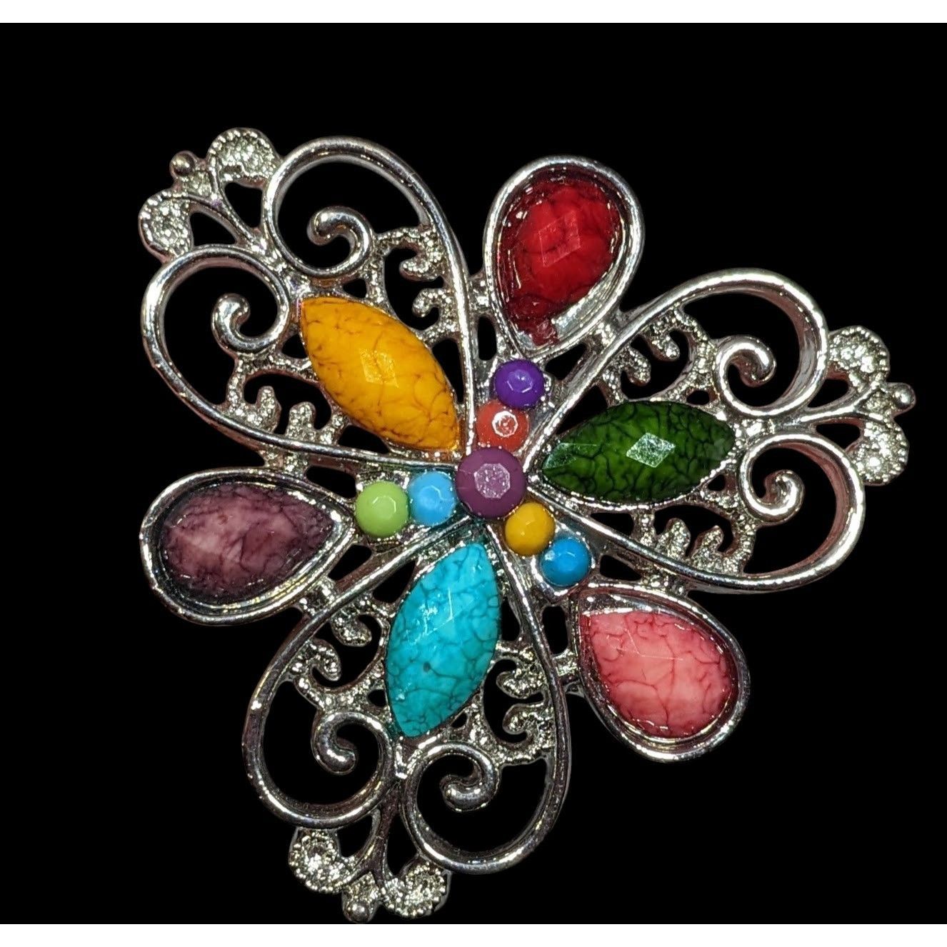 Other Rainbow Fairycore Floral Gemmed Statement Ring Adjustable Si Size ONE SIZE - 3 Thumbnail