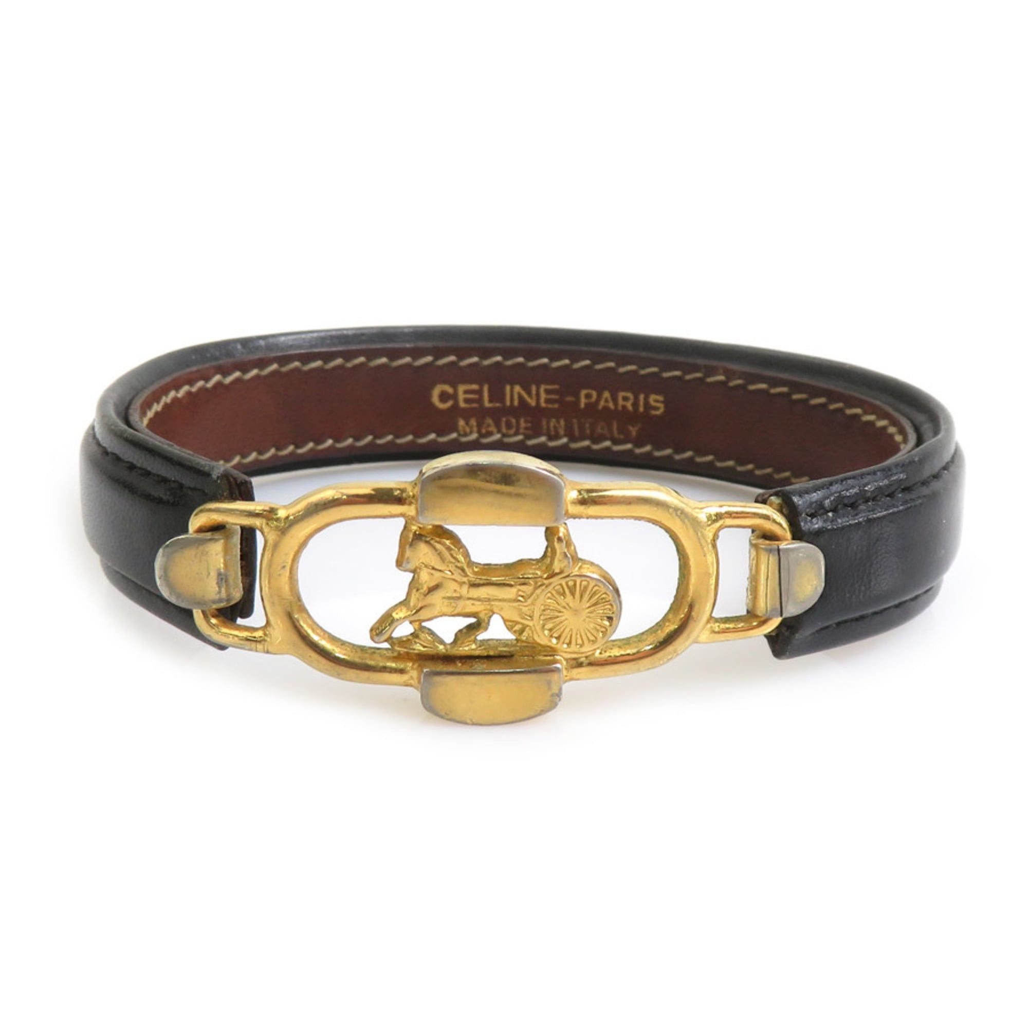 Celine Celine Bracelet Leather Metal Black Gold Women's e61740a Size ONE SIZE - 1 Thumbnail