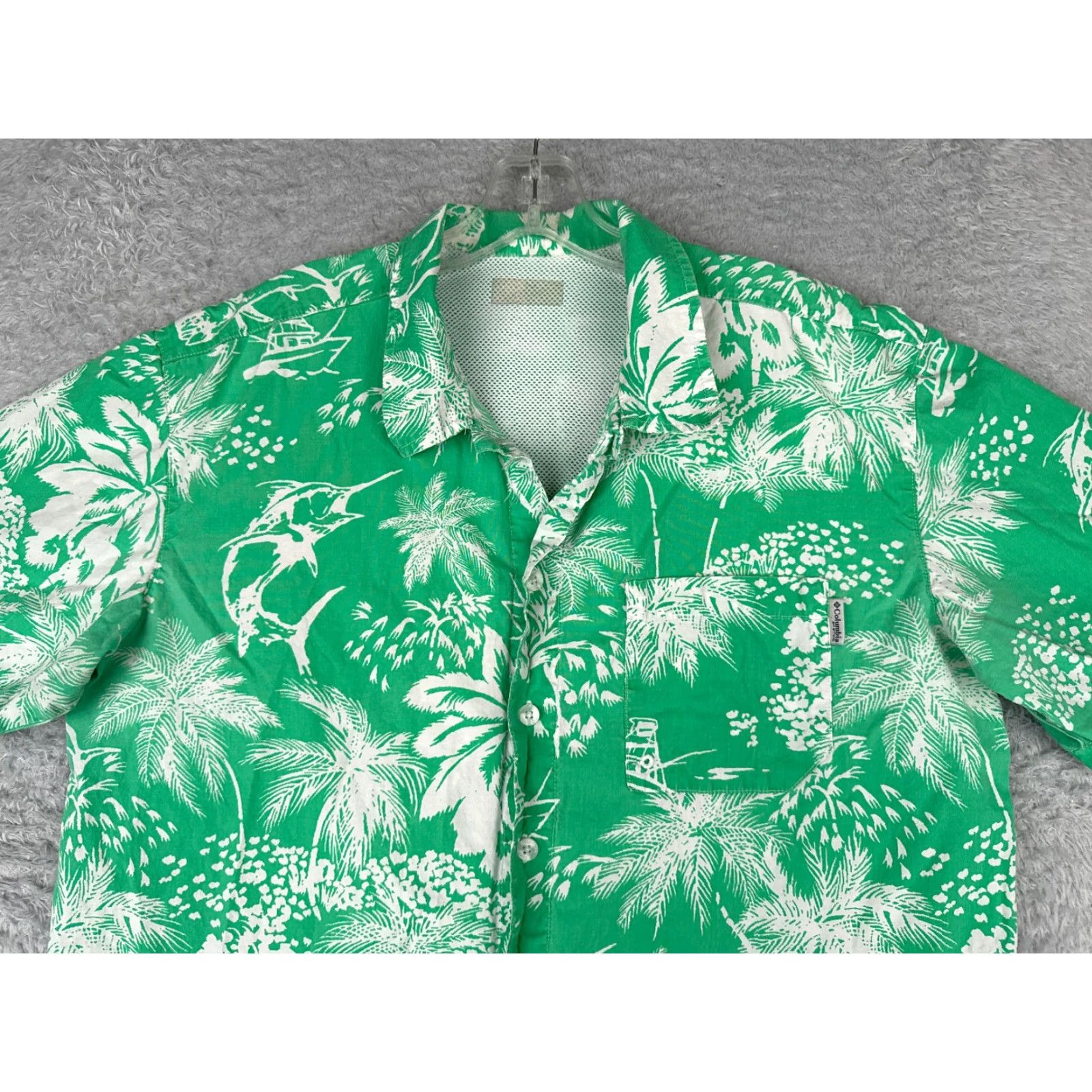 Vintage Columbia Shirt Men Large Green Floral Marlin Button Up PFG Fishing Boating Vent Size US L / EU 52-54 / 3 - 4 Thumbnail