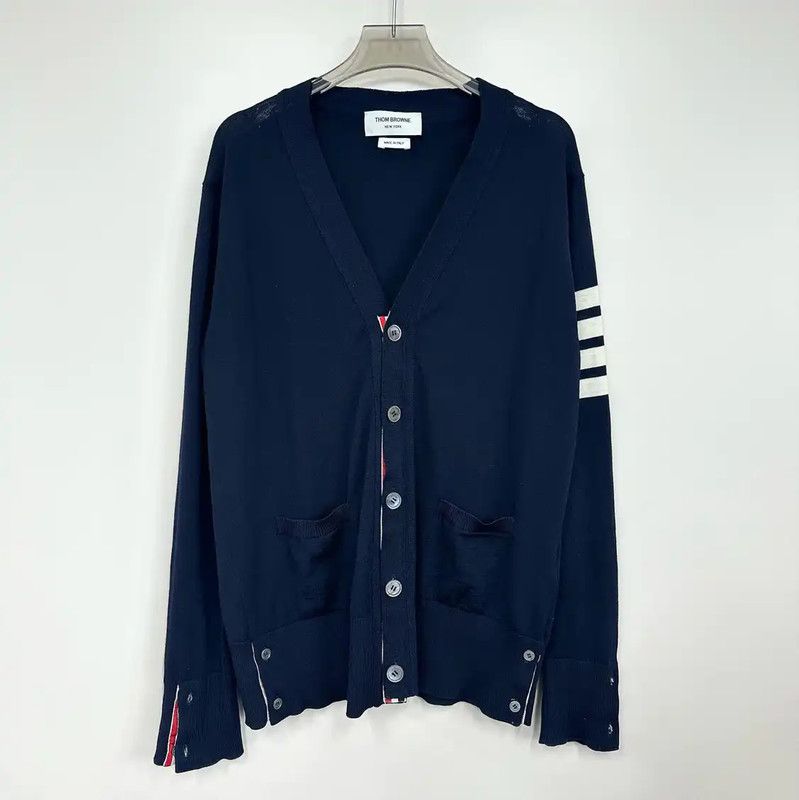 Thom Browne Thom Browne Women's Navy Cardigan with Striped Sleeves 0089 Size XS / US 0-2 / IT 36-38 - 1 Thumbnail