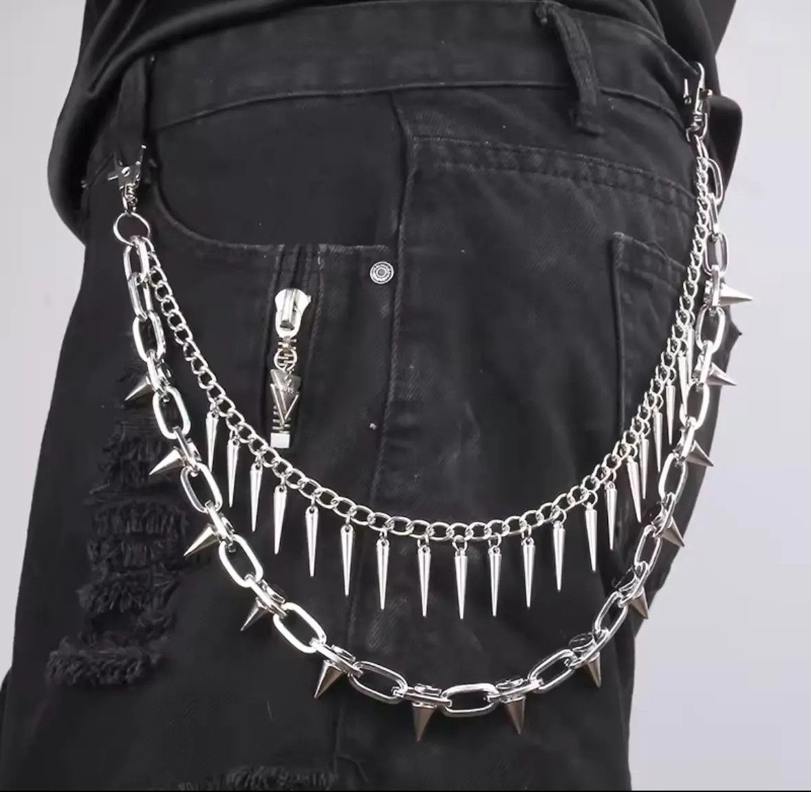 Other 2 Layers Punk Metal Pants Chain Wallet Belt Pointed Pendant Size ONE SIZE - 1 Thumbnail
