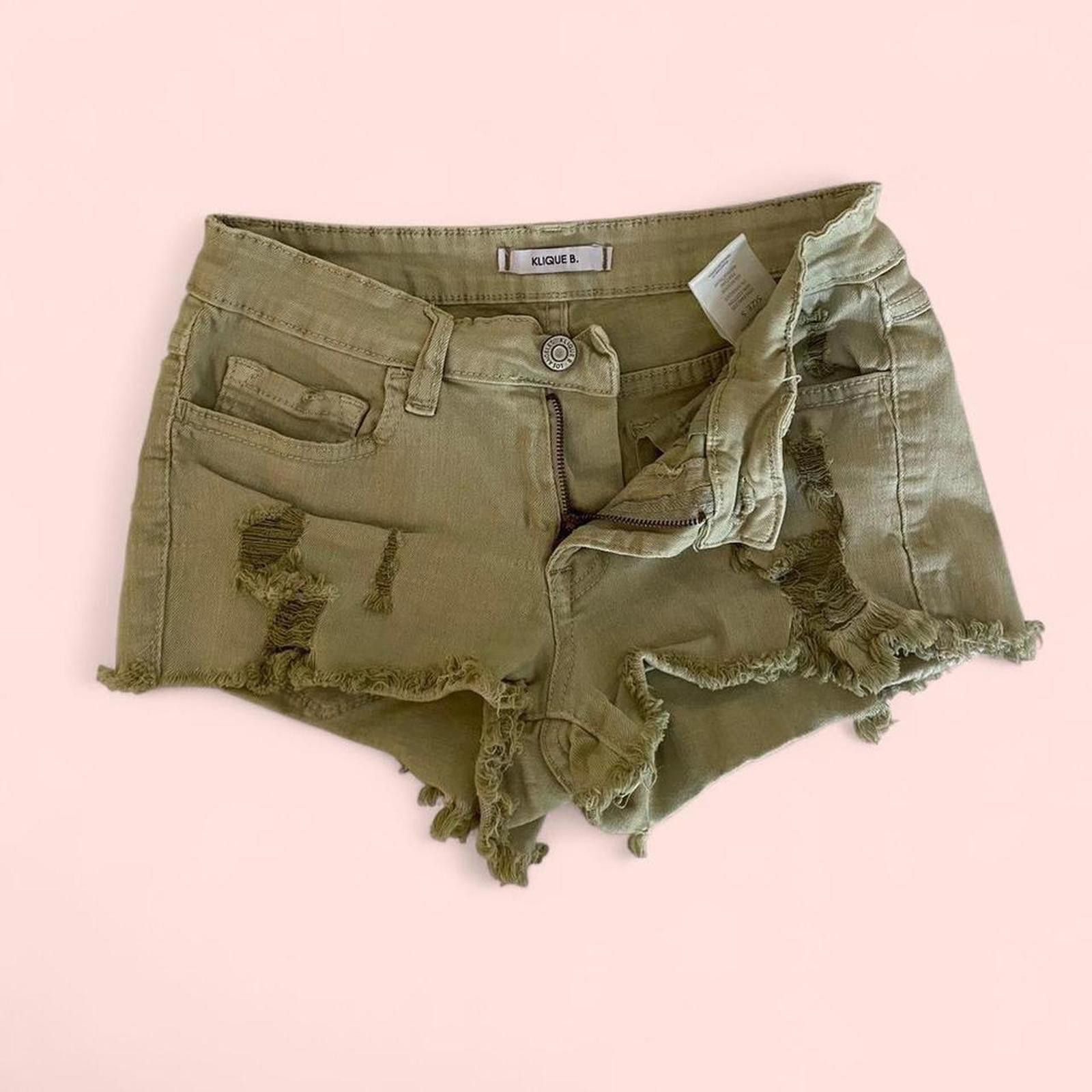 Other Khaki green distressed denim shorts with frayed hem Size 26" / US 2 / IT 38 - 2 Thumbnail