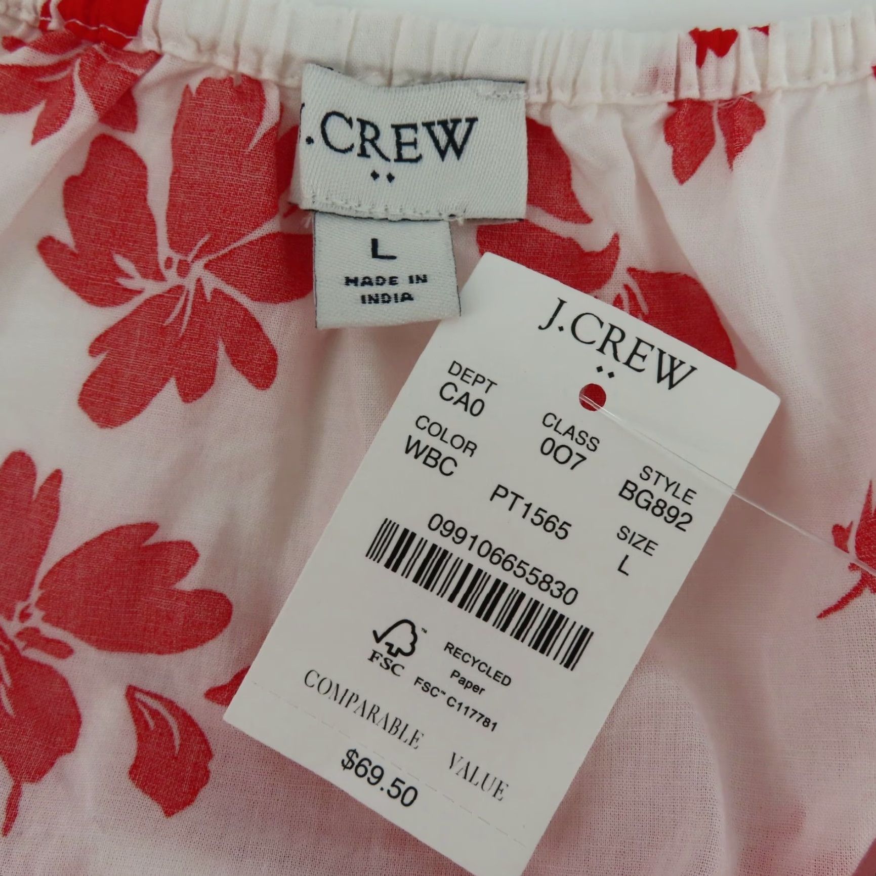 J.Crew J. Crew Tank Top Women Large Red White Hibiscus Tropical Flower Ruffle Sleeve NEW Size L / US 10 / IT 46 - 6 Thumbnail