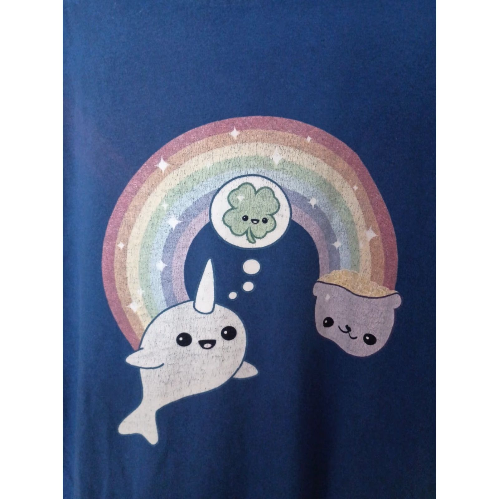 American Apparel VINTAGE American Apparel T-shirt Narwhal Rainbow Chibi Blue Size L Womens Size US L / EU 52-54 / 3 - 2 Thumbnail