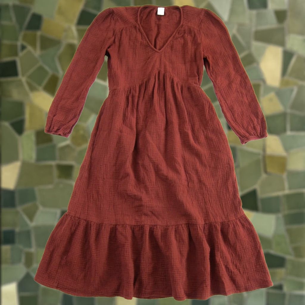 Market Melrose And Market 100% Cotton Gauze Brown Long Sleeve Pocket Maxi Smock Dress S Size S / US 4 / IT 40 - 1 Thumbnail