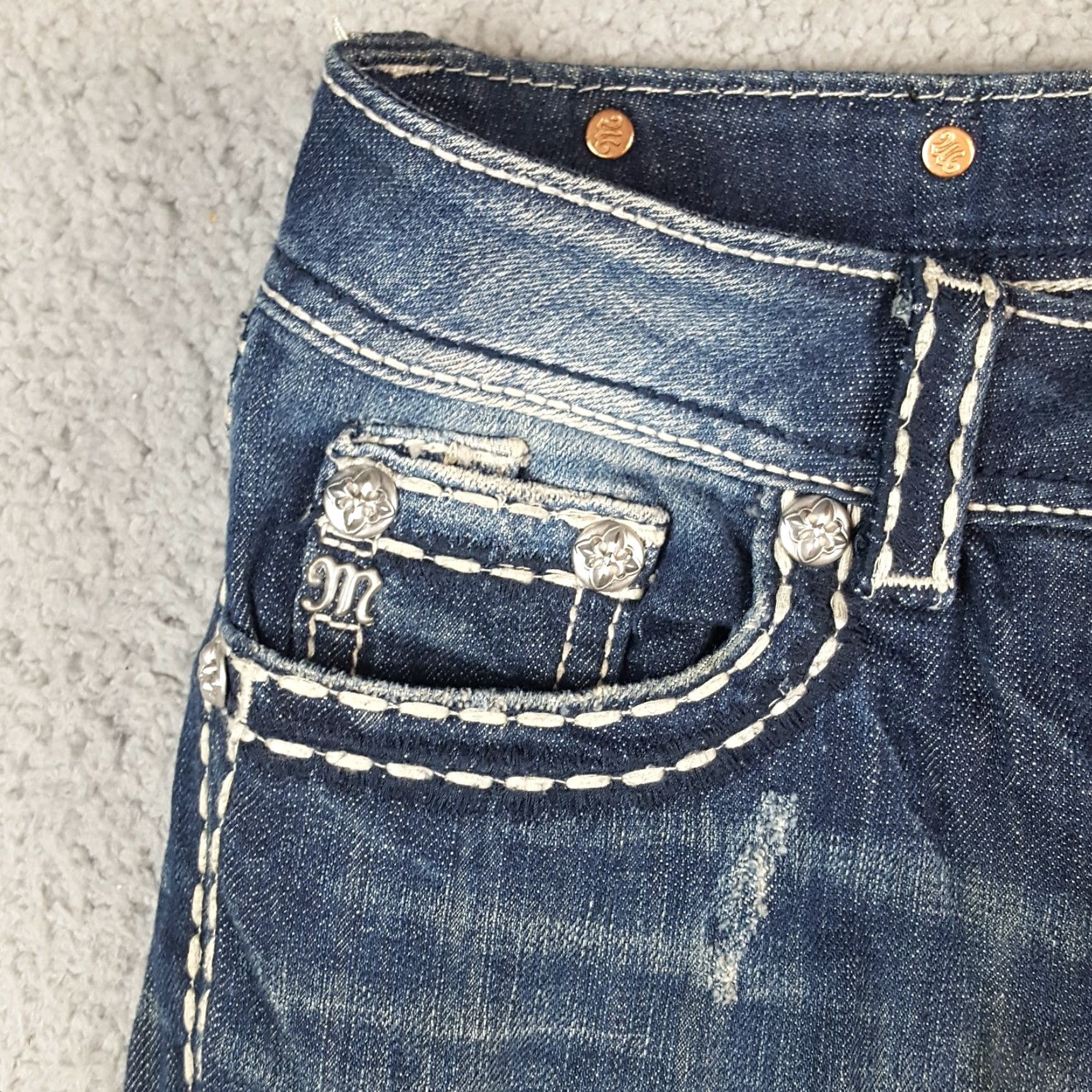 Miss Me VINTAGE Miss Me Denim Jeans Bootcut 27 30"x28" Blue Regular WOMEN 5-Pocket Distressed Y2K Retro 90s Bohemian Rock Size 27" / US 4 / IT 40 - 4 Thumbnail