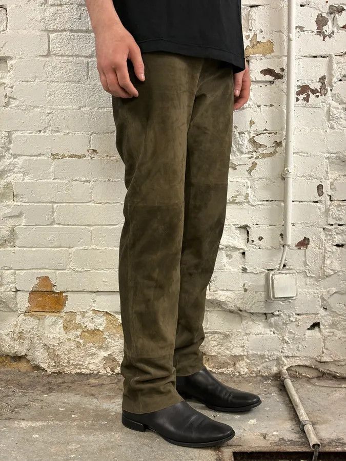 Gianfranco Ferre 2000s Gianfranco Ferré Khaki Suede Leather Pants Size US 30 / EU 46 - 3 Thumbnail
