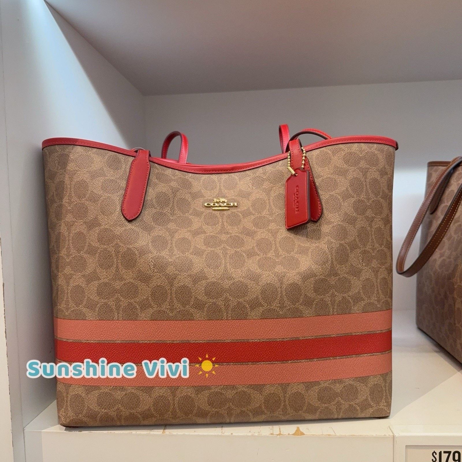 NWT Coach Cal46 City Tote Bag Signature Canvas Stripe Tan, Women's