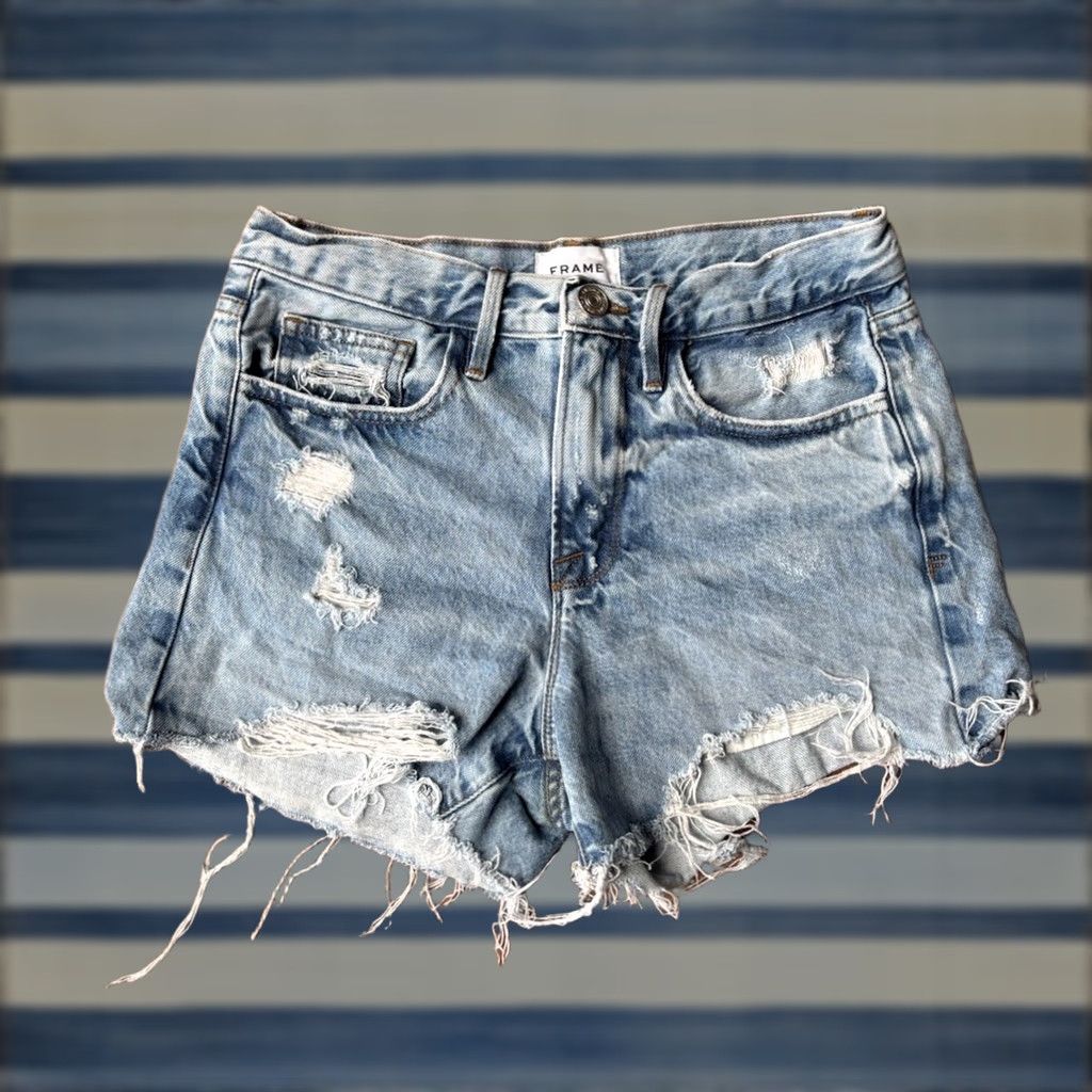 Frame VINTAGE Frame Distressed Frayed Hem Cut-Off Jean Denim Shorts Women’s 25 Blue Size 42" / US 20 - 1 Thumbnail