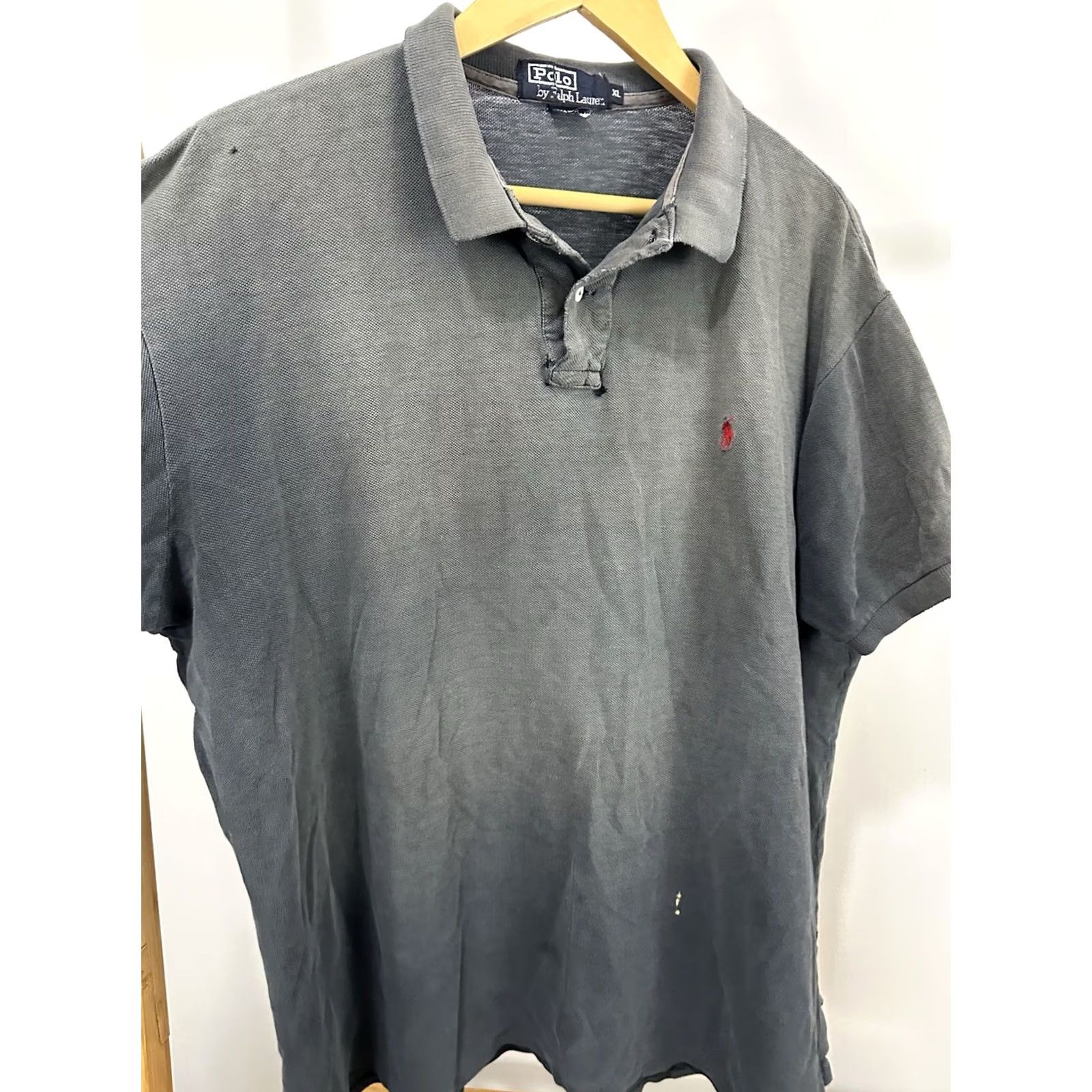Polo Ralph Lauren VTG 90s Polo Ralph Lauren Gradient Sun Faded Pony Thrashed Worn Cotton Shirt XL Black Polo Shirt Mens Size US XL / EU 56 / 4 - 4 Thumbnail