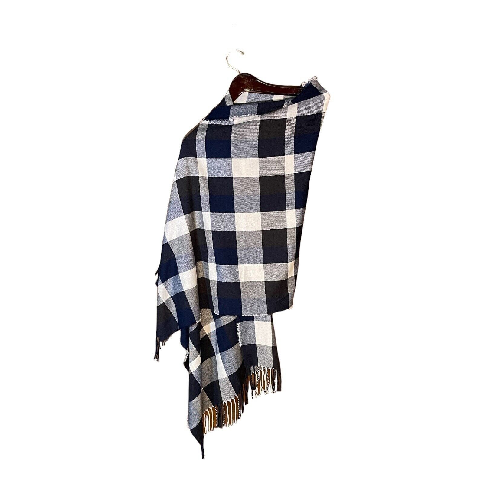 Vintage Beautiful Plush Black & White Gingham Fringed Shawl/Wrap EU Size ONE SIZE - 1 Thumbnail