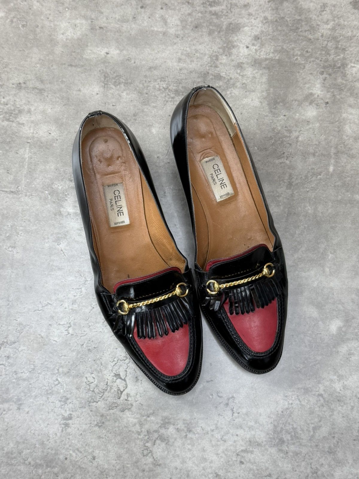 Celine Vintage Celine Leather Loafers Black Red Size 40 1/2 Size US 10.5 / IT 40.5 - 2 Thumbnail