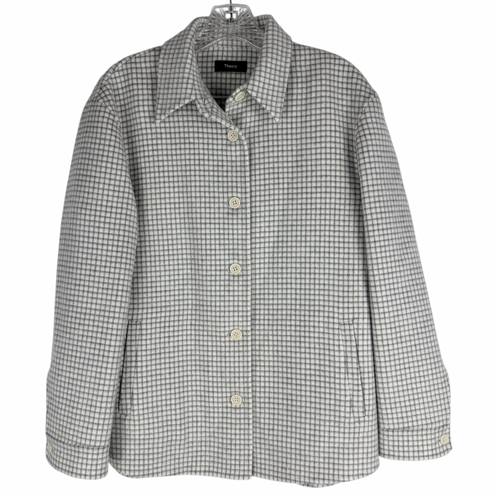 Theory Theory 100% Wool Check Pattern Shirt Jacket White Size S Size S / US 4 / IT 40 - 4 Thumbnail